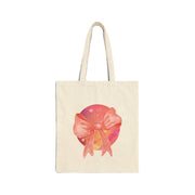 Pink/Yellow Planet Wrapped In A Bow Cotton Canvas Tote Bag