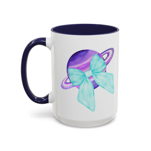 Purple Saturn Wrapped In A Bow Accent Coffee Mug
