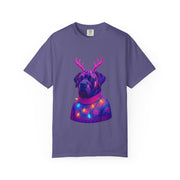 Neon English Mastiff Dog with Antlers T-Shirt | Christmas Sweater Lights Design