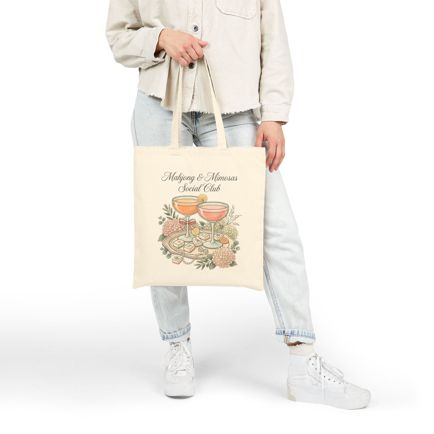 Mahjong & Mimosas Tote Bag, Mahjong Social Club Canvas Tote, Pastel Mahjong Lover Gift Bag