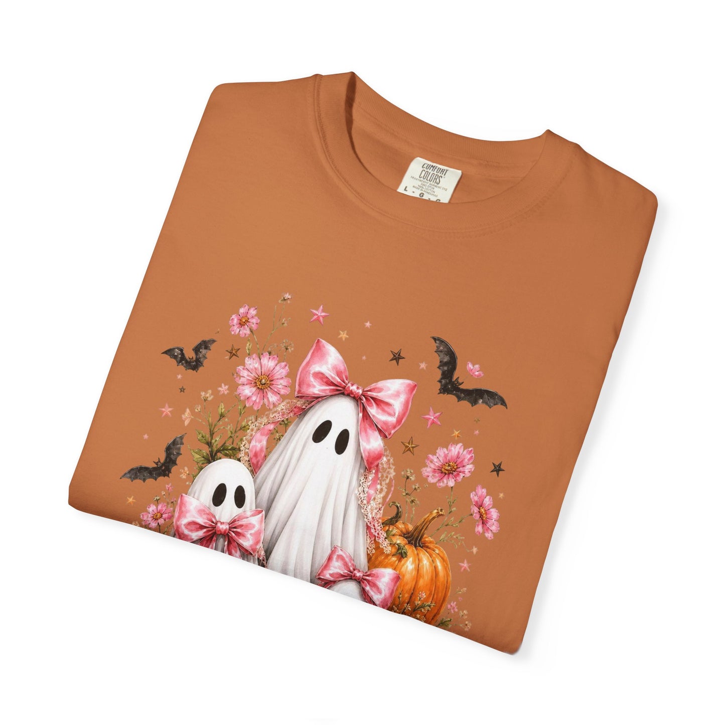 Coquette Ghost Halloween Shirt, Pink Bow Ghost T-Shirt, Cute Spooky Season Tee, Girly Halloween Pumpkin Graphic, Fall Aesthetic Shirt