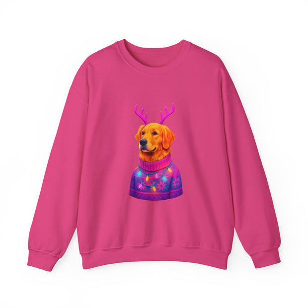 Golden Retriever in Festive Sweater Sweatshirt | Reindeer Antlers Holiday Dog