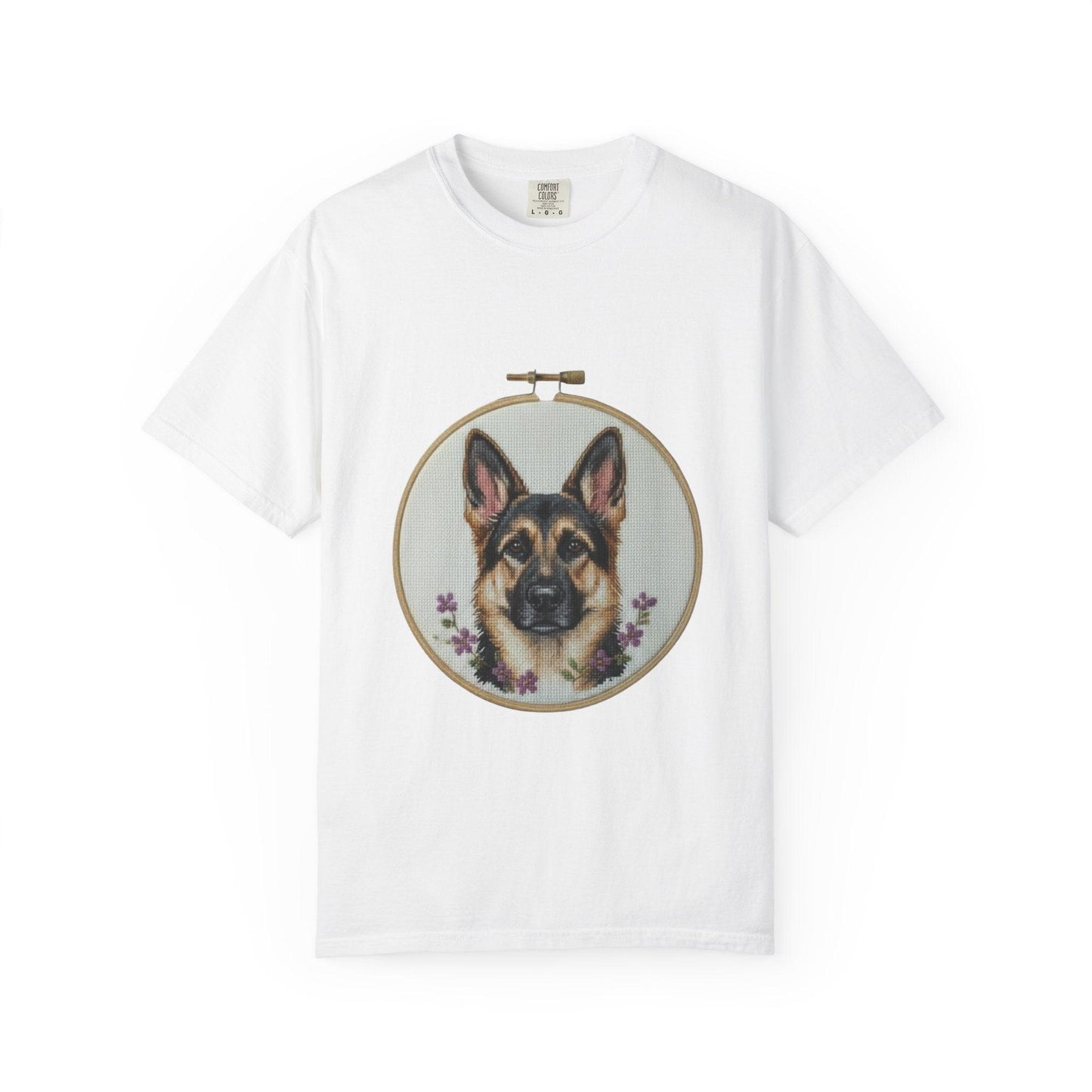 German Shepherd Portrait T-Shirt | Embroidery Hoop Dog Illustration