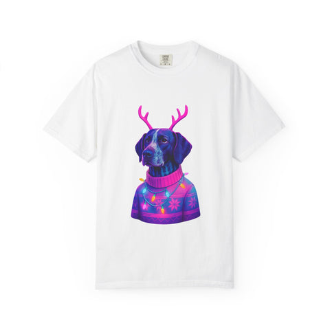 Neon Reindeer German Shorthaired Pointer T-Shirt | Festive Sweater Pup Holiday Tee