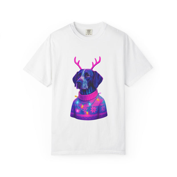 Neon Reindeer German Shorthaired Pointer T-Shirt | Festive Sweater Pup Holiday Tee