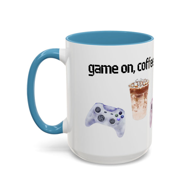 'Game On, Coffee First' Accent Coffee Mug