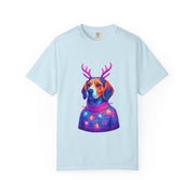 Neon Beagle in Reindeer Antlers T-Shirt | Christmas Dog Sweater Design