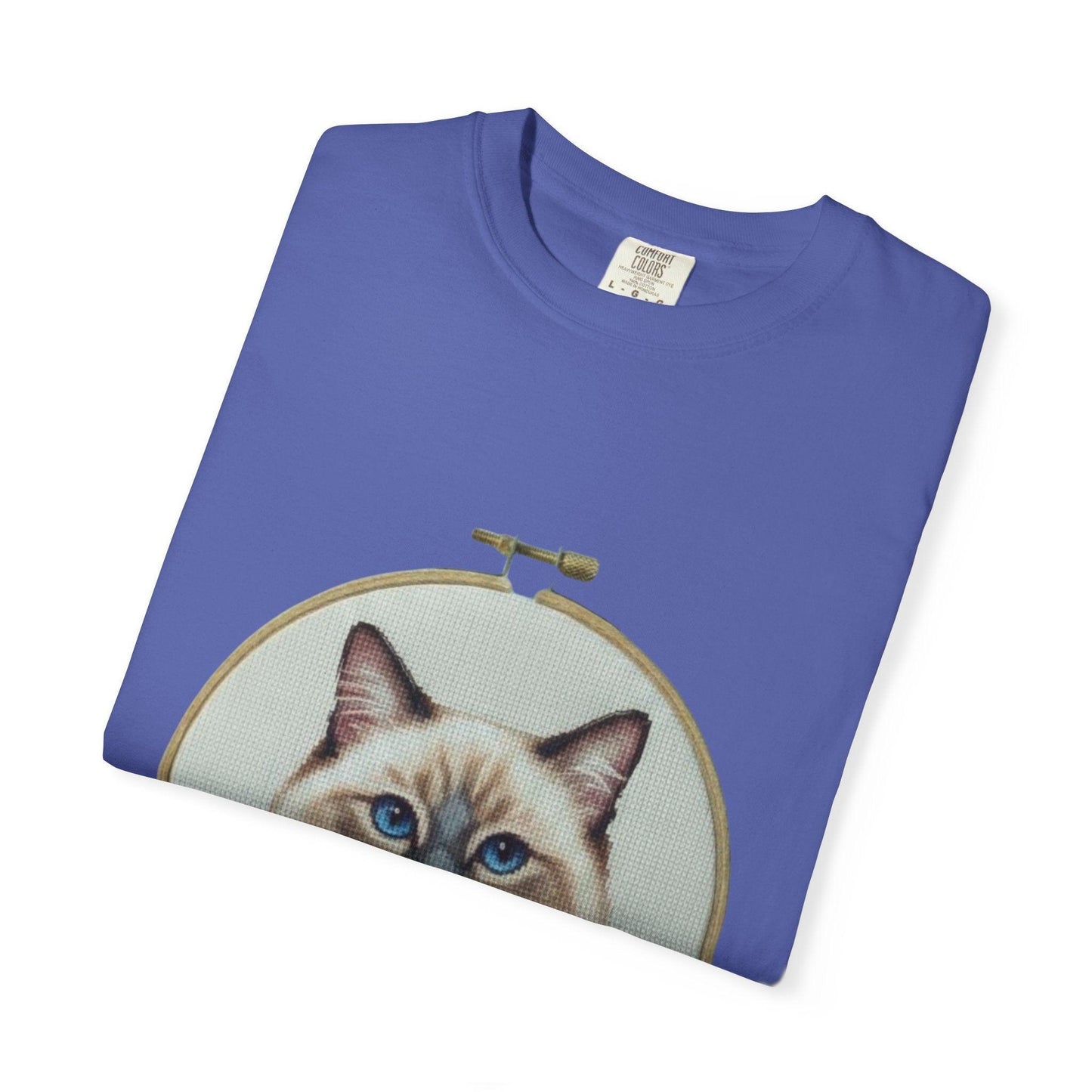 Ragdoll Cat Shirt, Blue Eyed Cat Mom Gift, Cross Stitch Cat Portrait, Embroidered Pet Lover Tee