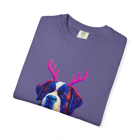 Saint Bernard in Reindeer Antlers T-Shirt | Holiday Dog Sweater Design