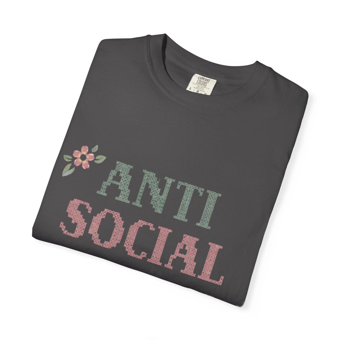 Anti Social Stitch Club T-shirt | Cross Stitch Floral Text Design