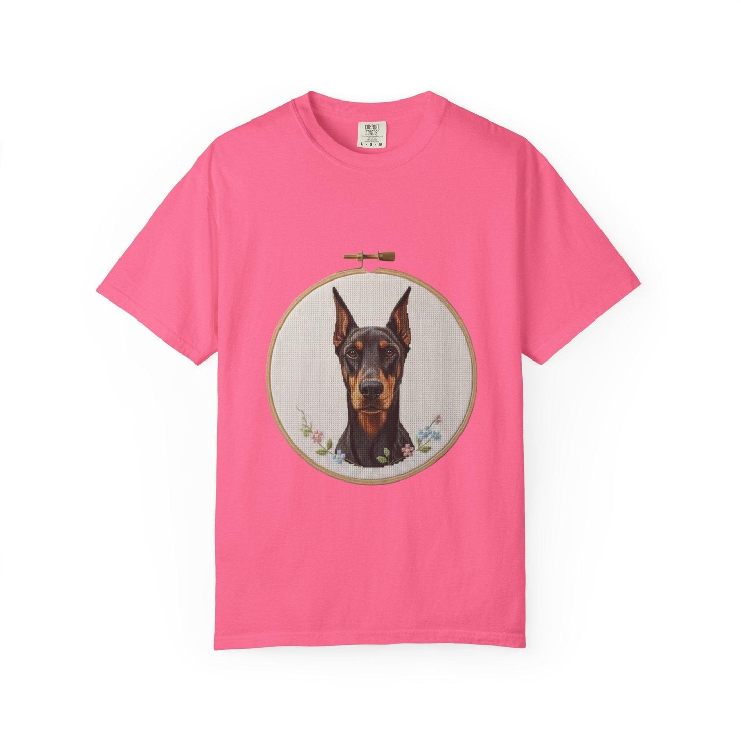 Doberman Portrait T-shirt | Embroidery Hoop Dog Illustration