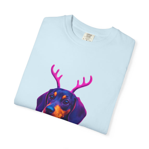 Dachshund in Reindeer Antlers T-Shirt | Christmas Sweater Lights Design