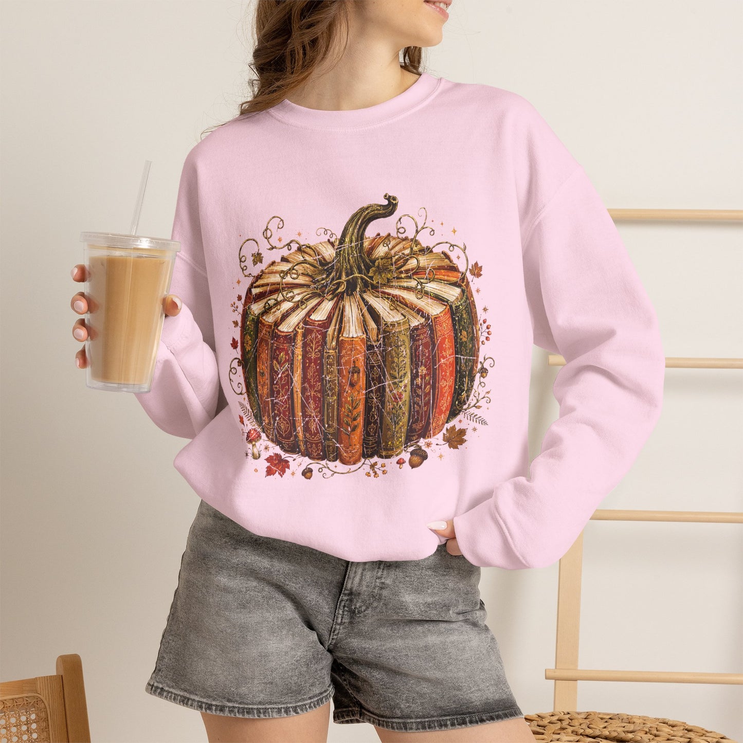 Autumn Patchwork Pumpkin crewneck sweatshirt | Fall Pumpkin Illustration