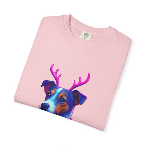 Jack Russell in Reindeer Sweater T-shirt | Neon Holiday Dog Design