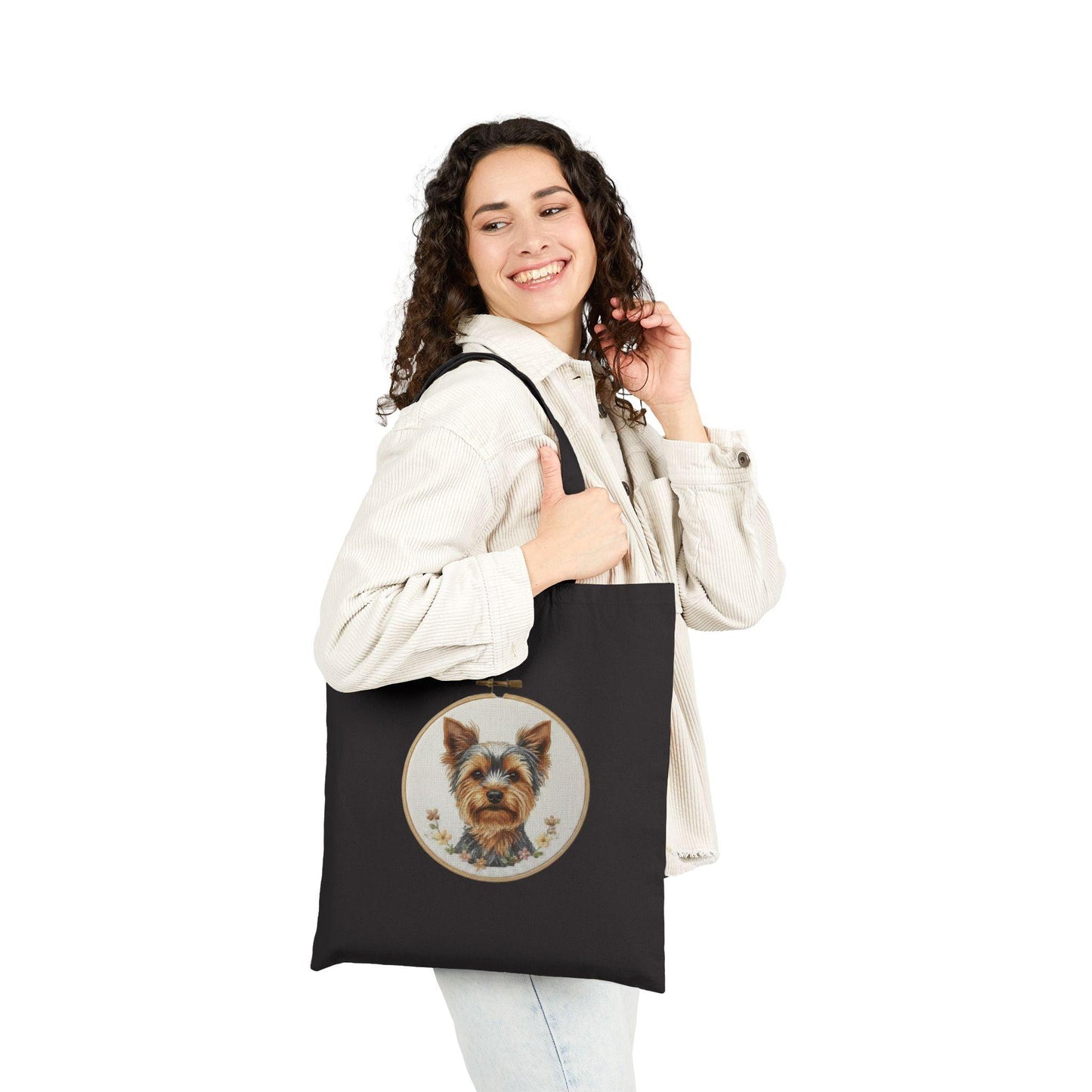 Watercolor Yorkie Portrait Tote Bag | Dog Embroidery Hoop Design