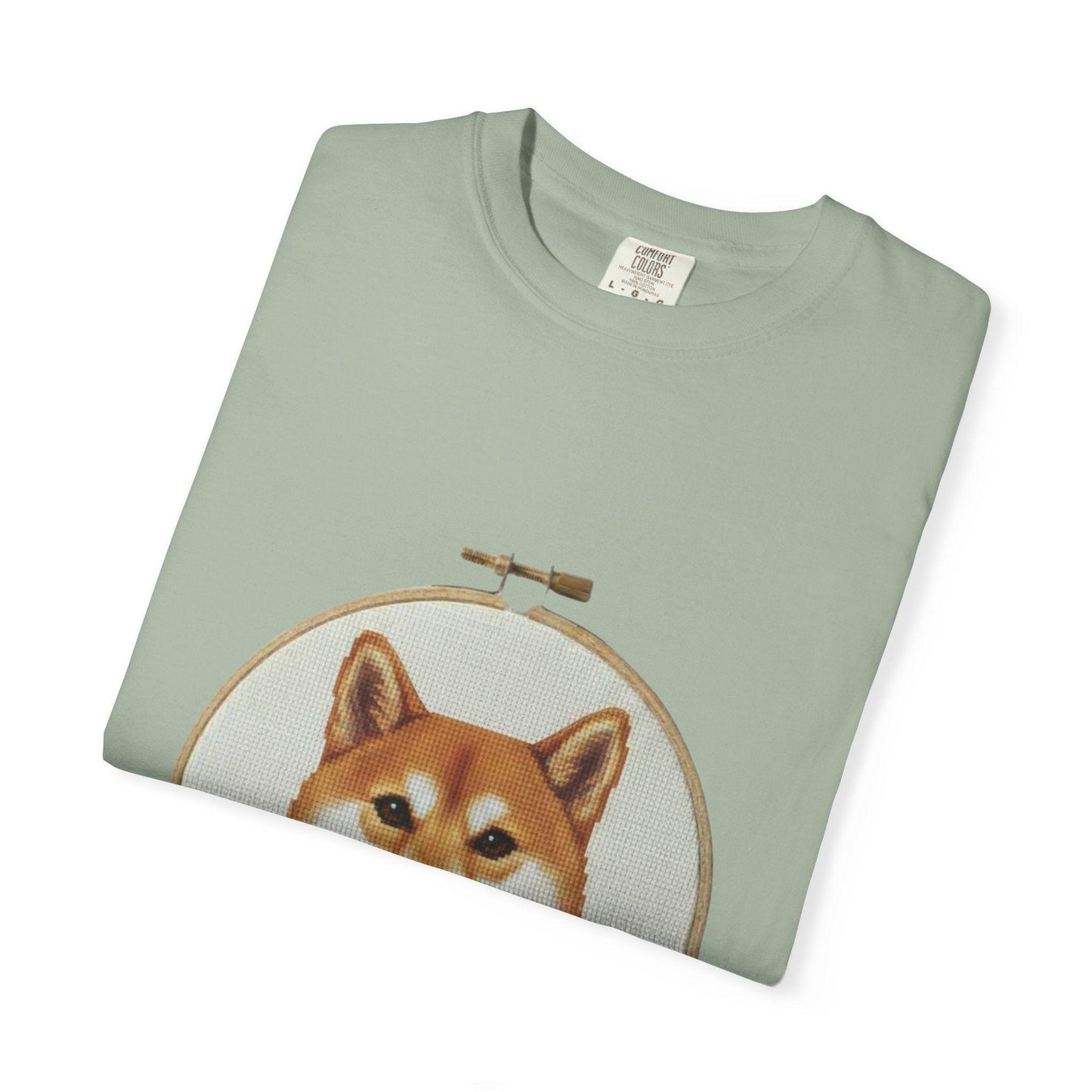 Shiba Inu Embroidery Hoop T-shirt | Dog Portrait Floral