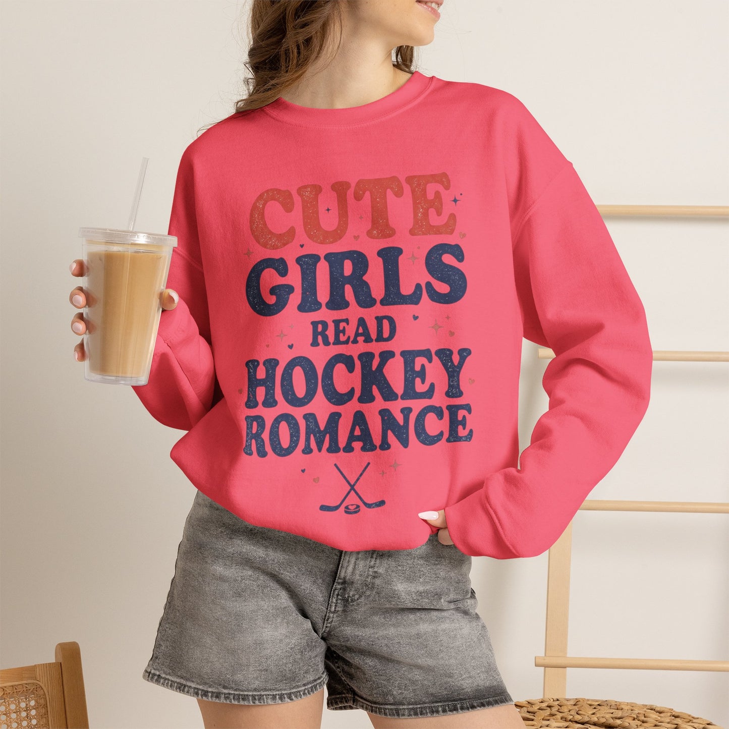 Cute Girls Read Hockey Romance Sweatshirt, Hockey Romance Booktok Crewneck, Sports Romance Reader Pullover