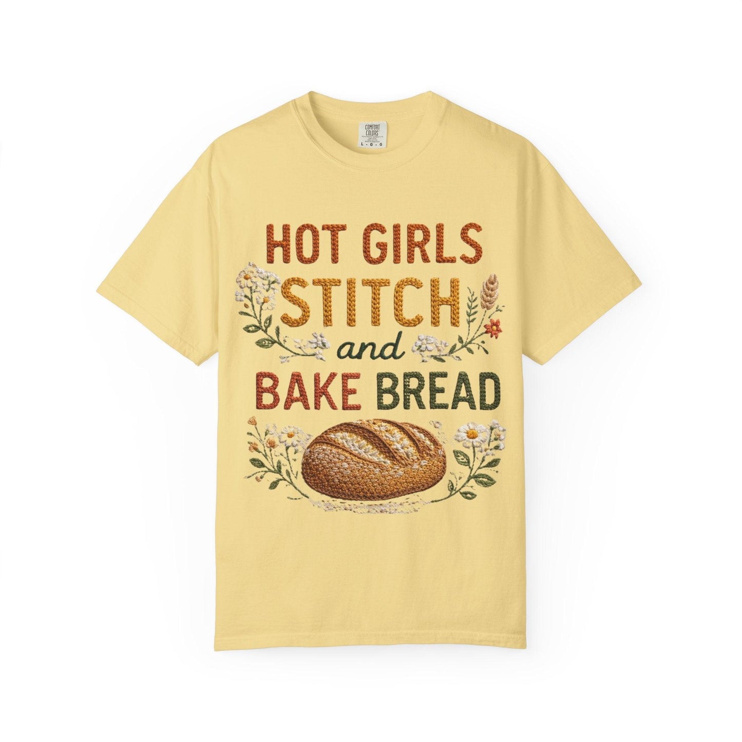 Hot Girls Stitch and Bake Bread T-Shirt | Bread Loaf Floral Embroidery Design