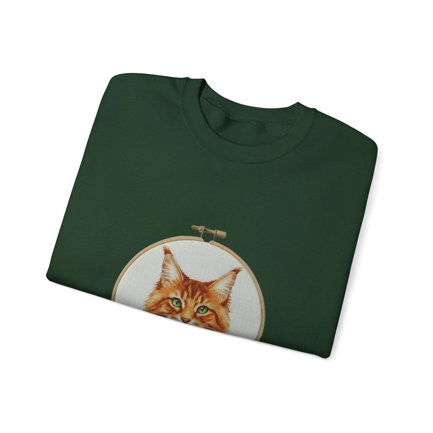 Orange Tabby Cat Sweatshirt, Cat Mom Gift, Cross Stitch Cat Portrait, Embroidery Hoop Floral Crewneck