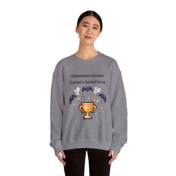'Achievement Unlocked: Survived A Haunted House' Unisex Crewneck Sweatshirt