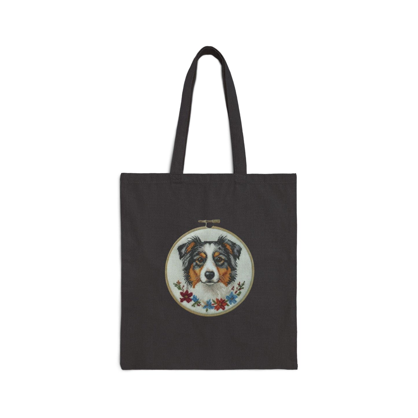 Australian Shepherd Portrait Tote Bag | Embroidery Hoop Dog Illustration