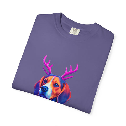 Neon Beagle in Reindeer Antlers T-Shirt | Christmas Dog Sweater Design