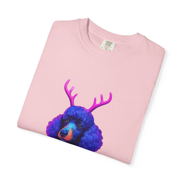 Poodle with Antlers in Light-Up Sweater T-Shirt | Neon Holiday Dog Design