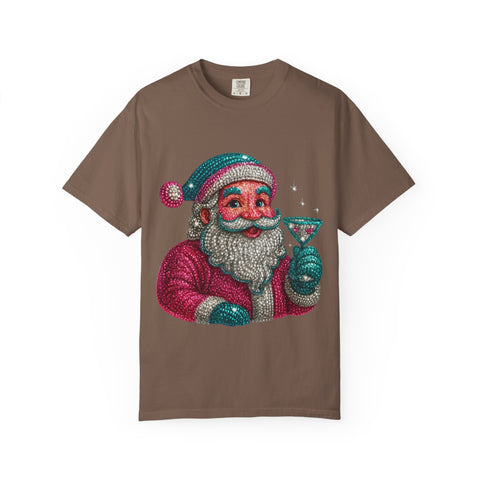 Santa Holding Martini T-Shirt | Vintage Retro Holiday Illustration