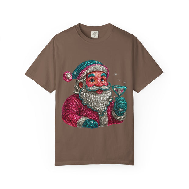 Santa Holding Martini T-Shirt | Vintage Retro Holiday Illustration