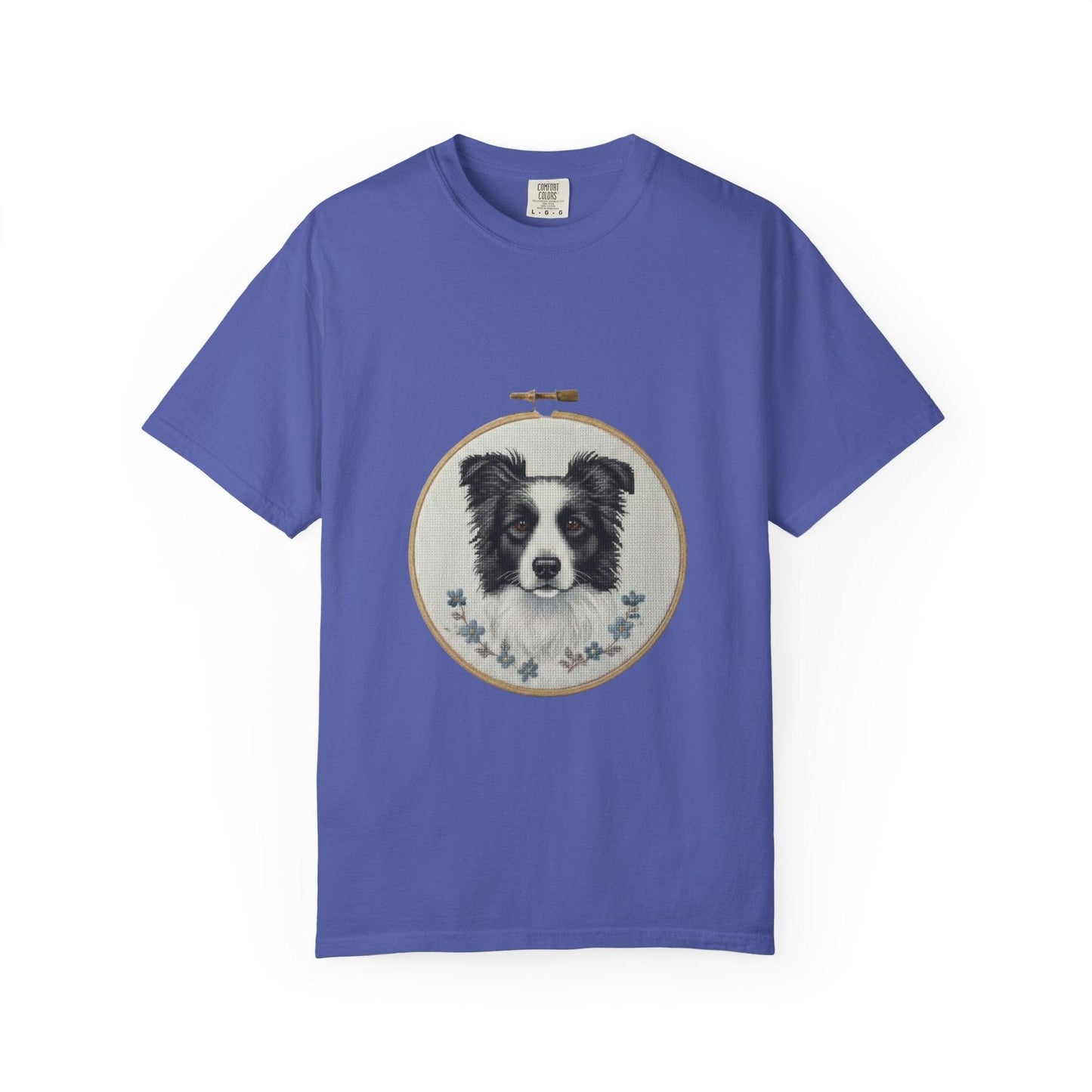 Border Collie Shirt, Dog Mom Gift, Cross Stitch Dog Portrait Tee, Embroidery Hoop Floral Pet Lover Top