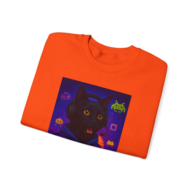 Cozy Gamer Cat Sweatshirt - Unisex Heavy Blend™ Crewneck, Perfect for Gaming Nights, Halloween, Cat Lovers, Gift Ideas, Comfortable Wear