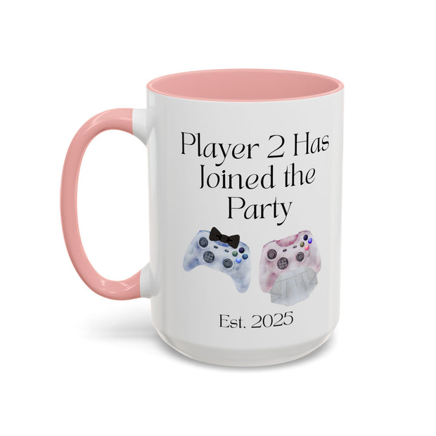 'Player 2 Has Joined The Party' 'Est. 2025' Accent Coffee Mug