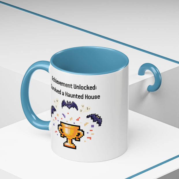 'Achievement Unlocked: Survived A Haunted House' Accent Coffee Mug