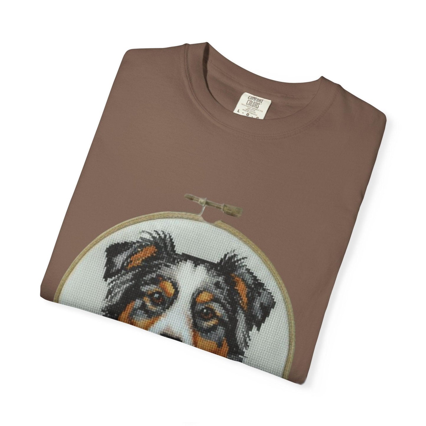 Australian Shepherd Portrait T-shirt | Embroidery Hoop Floral Design