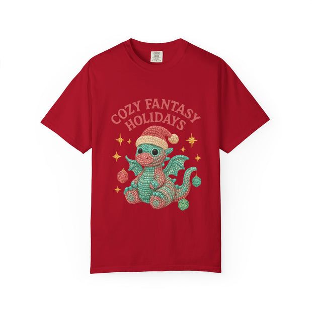 Cozy Fantasy Holidays Tee, Unisex Christmas T-shirt, Cute Dragon Apparel, Holiday Gift, Festive Graphic Tee