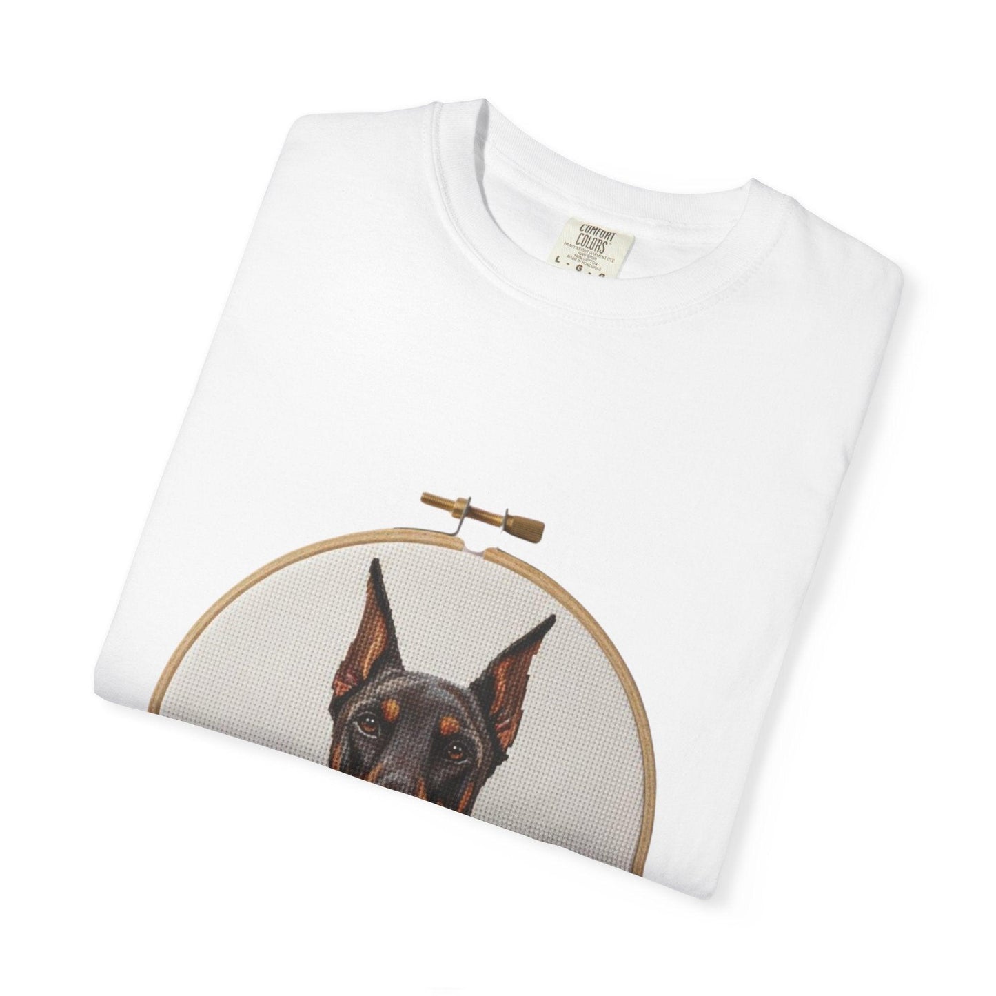 Doberman Portrait T-shirt | Embroidery Hoop Dog Illustration