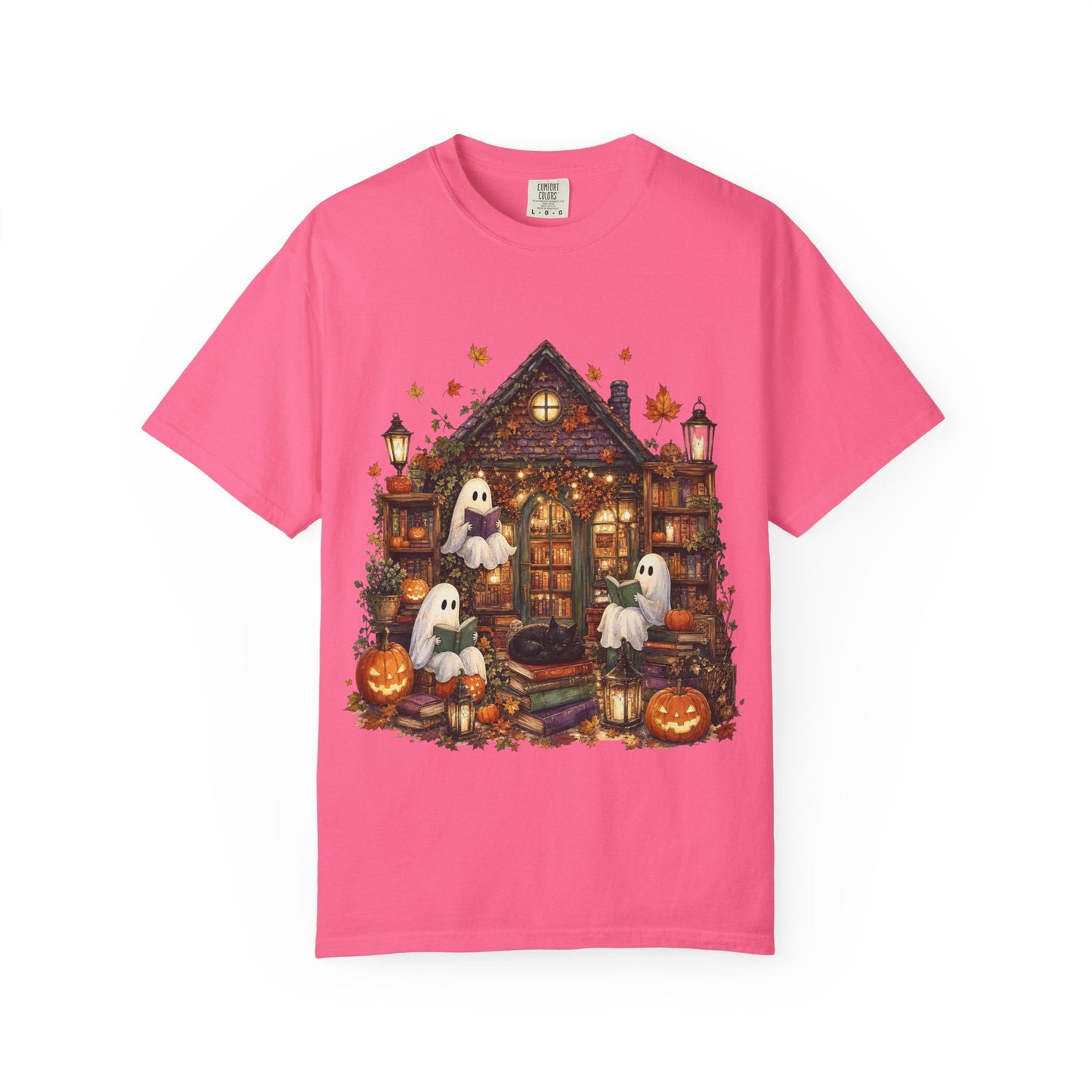 Cute Ghosts Haunted House T-Shirt, Halloween Pumpkin Shirt, Autumn Leaves Graphic Tee, Spooky Cute Fall Shirt, Cozy Halloween Gift