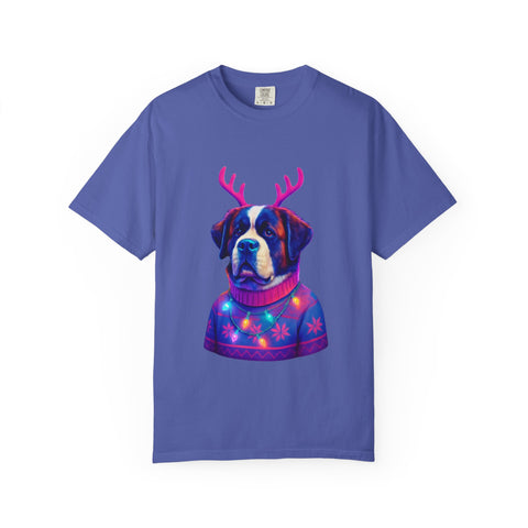 Saint Bernard in Reindeer Antlers T-Shirt | Holiday Dog Sweater Design