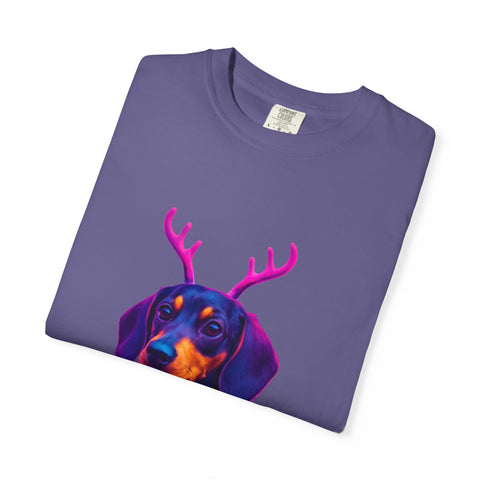 Dachshund in Reindeer Antlers T-Shirt | Christmas Sweater Lights Design