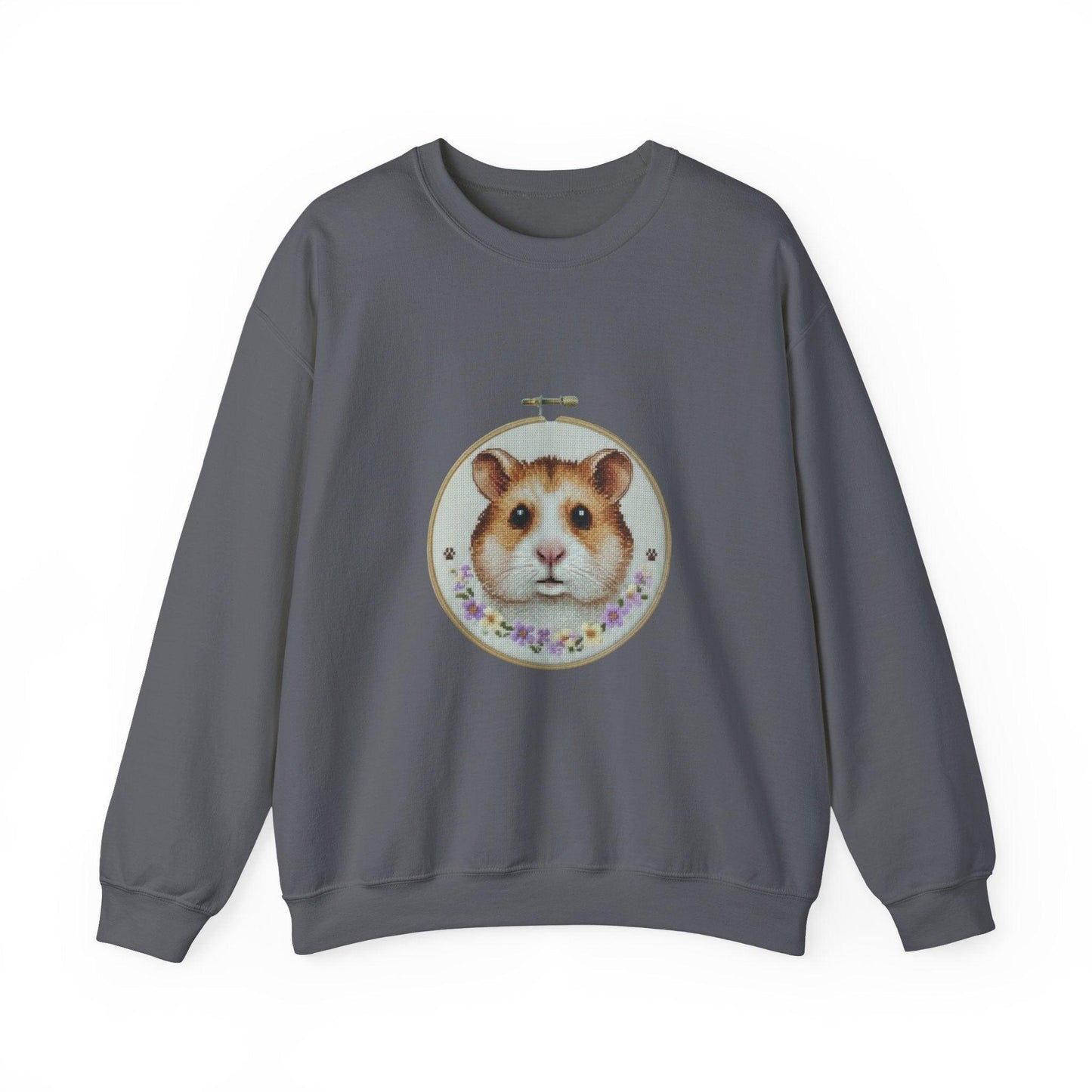 Hamster Portrait Sweatshirt | Embroidery Hoop Floral Frame