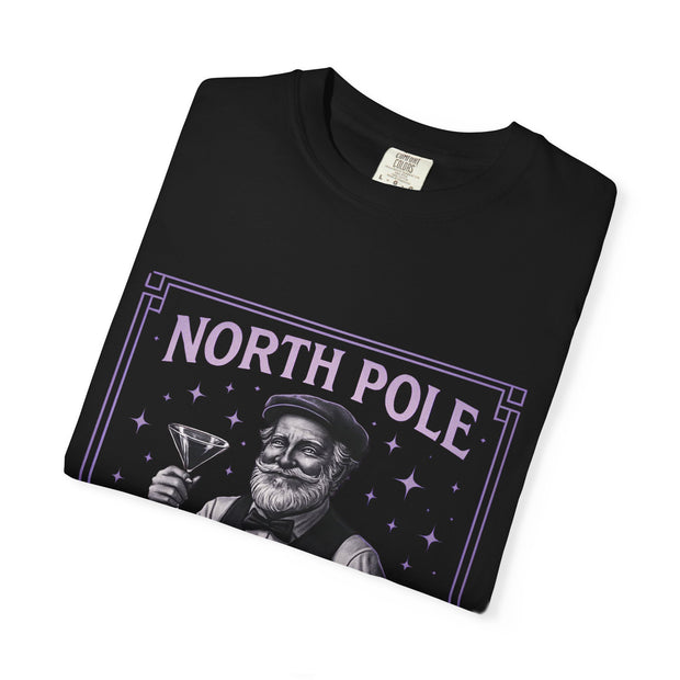 North Pole Speakeasy T-Shirt, Holiday T-Shirt, Unisex Christmas Tee, Vintage Style Tee, Fun Santa Shirt, Festive Gift Idea