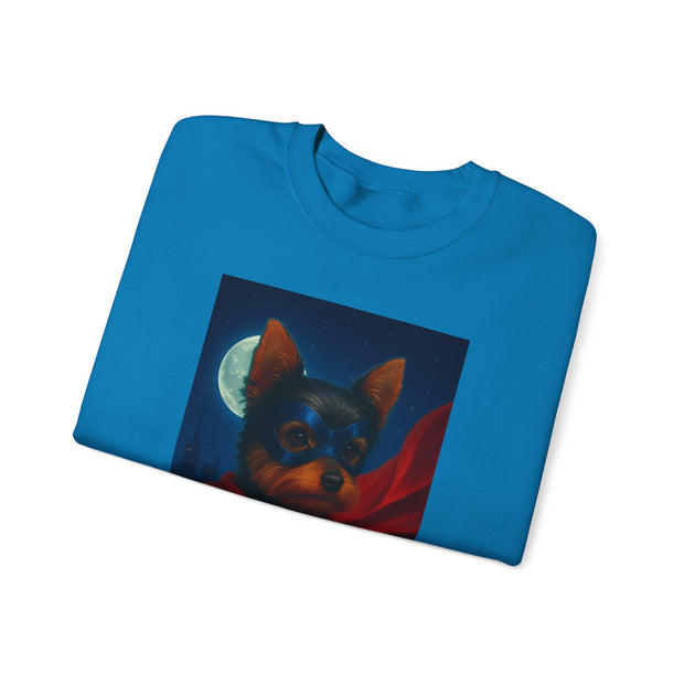 Superhero Yorkie Dog Sweatshirt, Cozy Animal Lover Crewneck, Pet Tribute Apparel, Unique Gift for Dog Lovers, Perfect for Casual Outings
