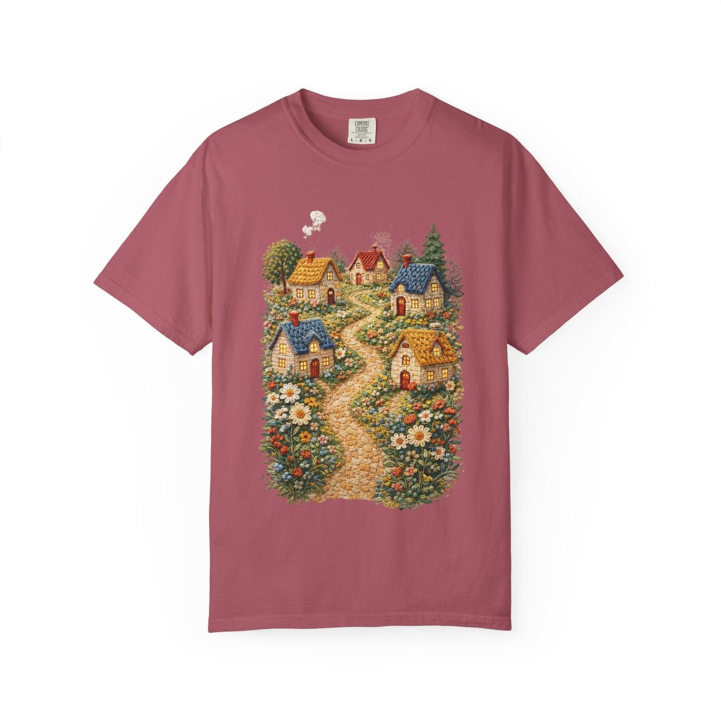 Cottage Garden Path T-shirt | Floral Village Illustration