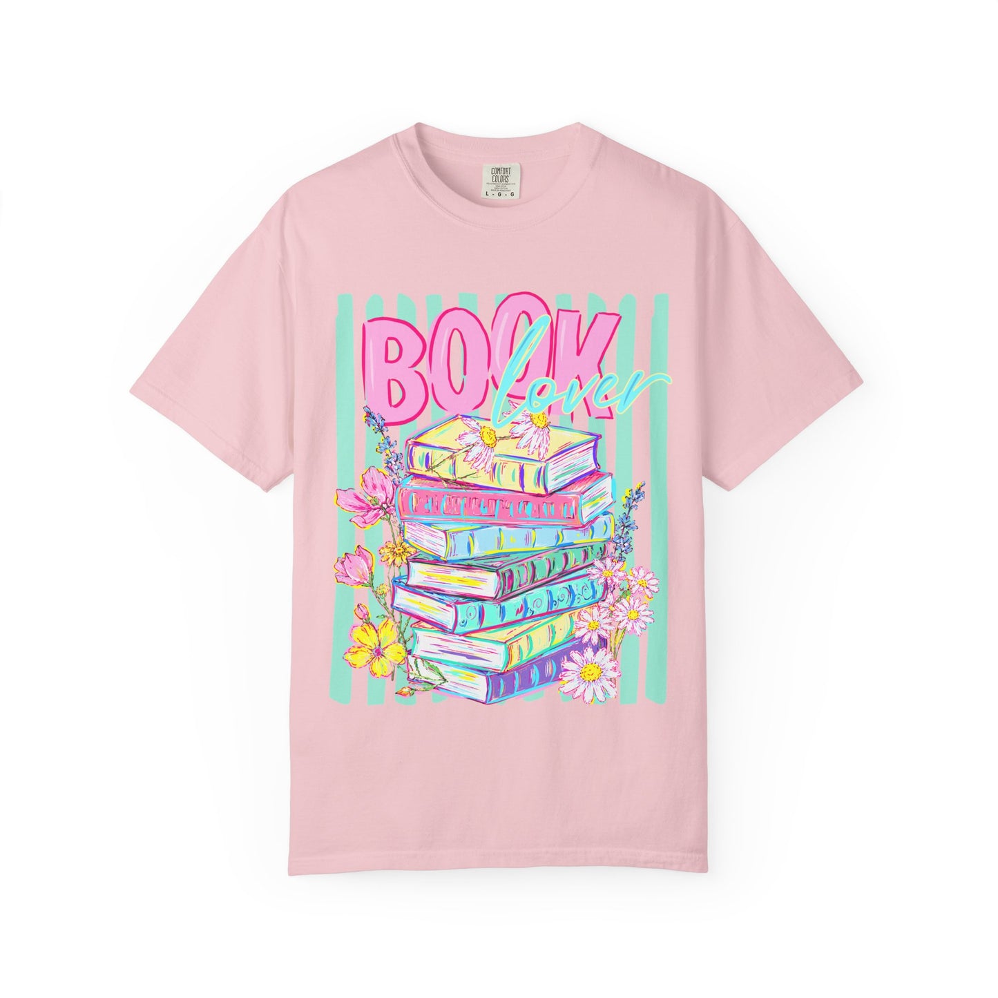 Book Lover Stack T-Shirt, Pastel Book Stack Floral Tee, Cozy Reader Shirt, Booktok Graphic T-Shirt, Cute Bookish Gift for Women