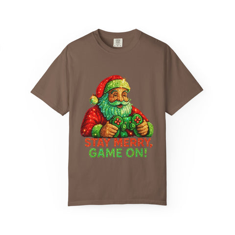 Stay Merry Game On Santa, T-Shirt | Christmas Gamer Holiday Tee