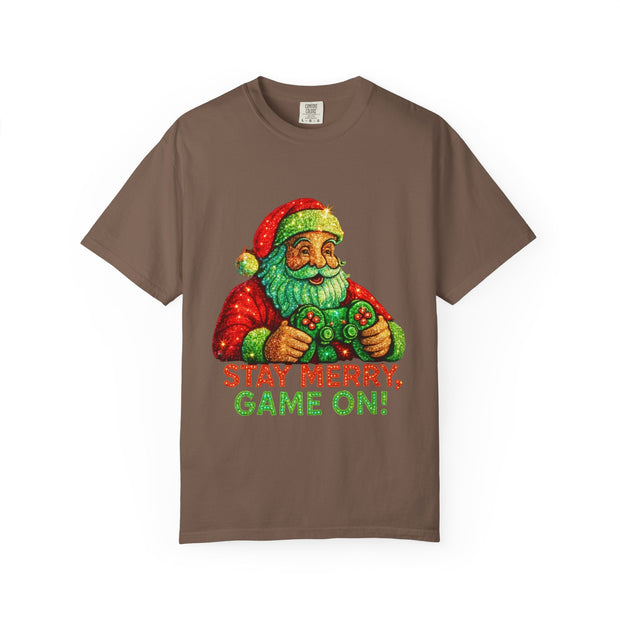 Stay Merry Game On Santa, T-Shirt | Christmas Gamer Holiday Tee