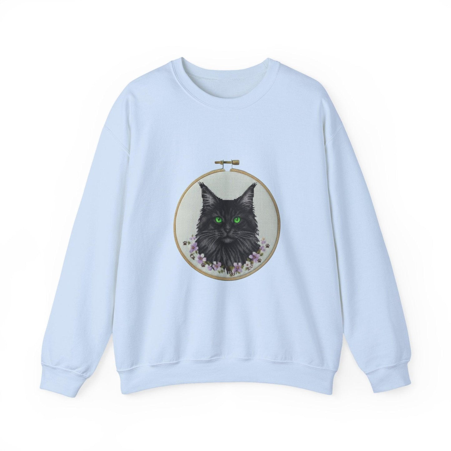 Black Cat Portrait Sweatshirt | Embroidery Hoop Floral Crewneck