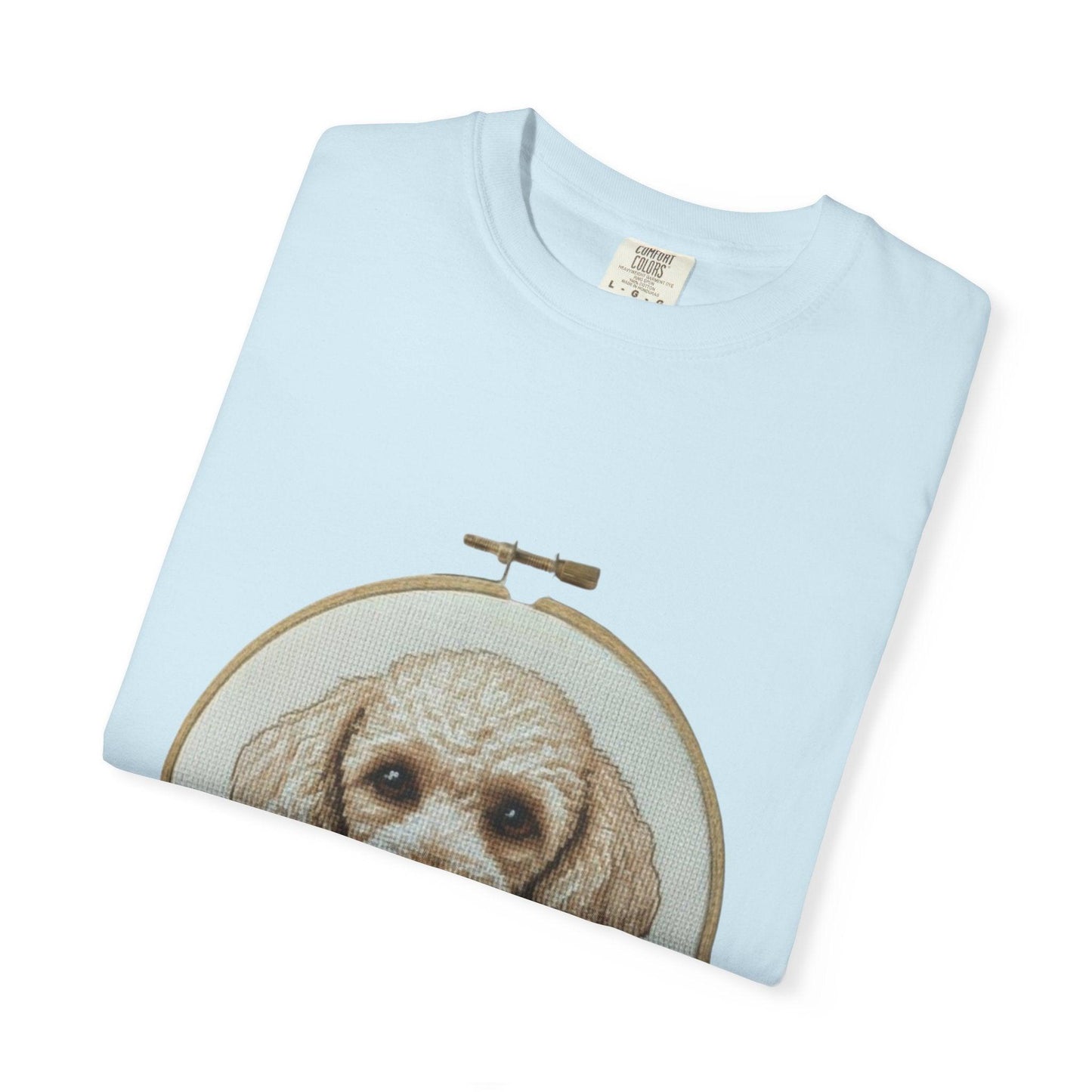 Poodle Portrait Embroidery Hoop Dog Art T-shirt | Hand-Drawn Canine Illustration