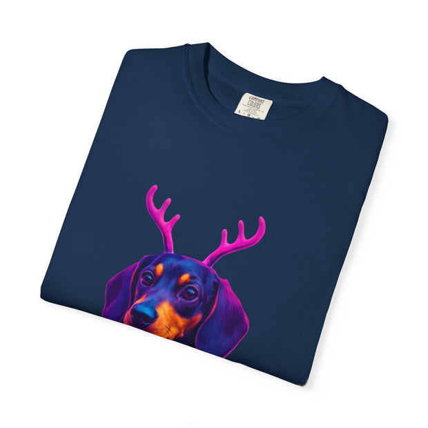 Dachshund in Reindeer Antlers T-Shirt | Christmas Sweater Lights Design