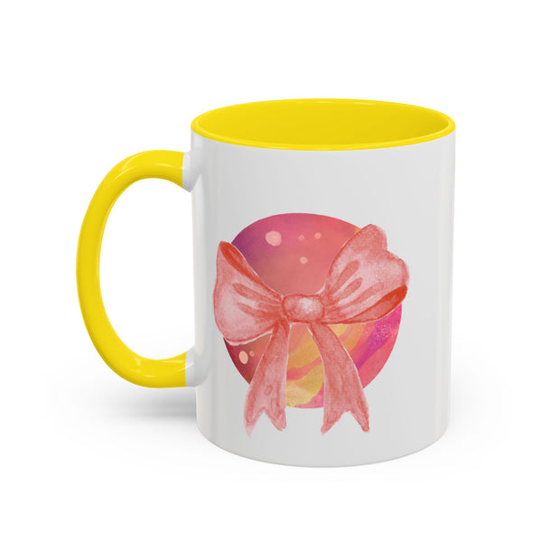 Pink/Yellow Planet Wrapped In A Bow Accent Coffee Mug